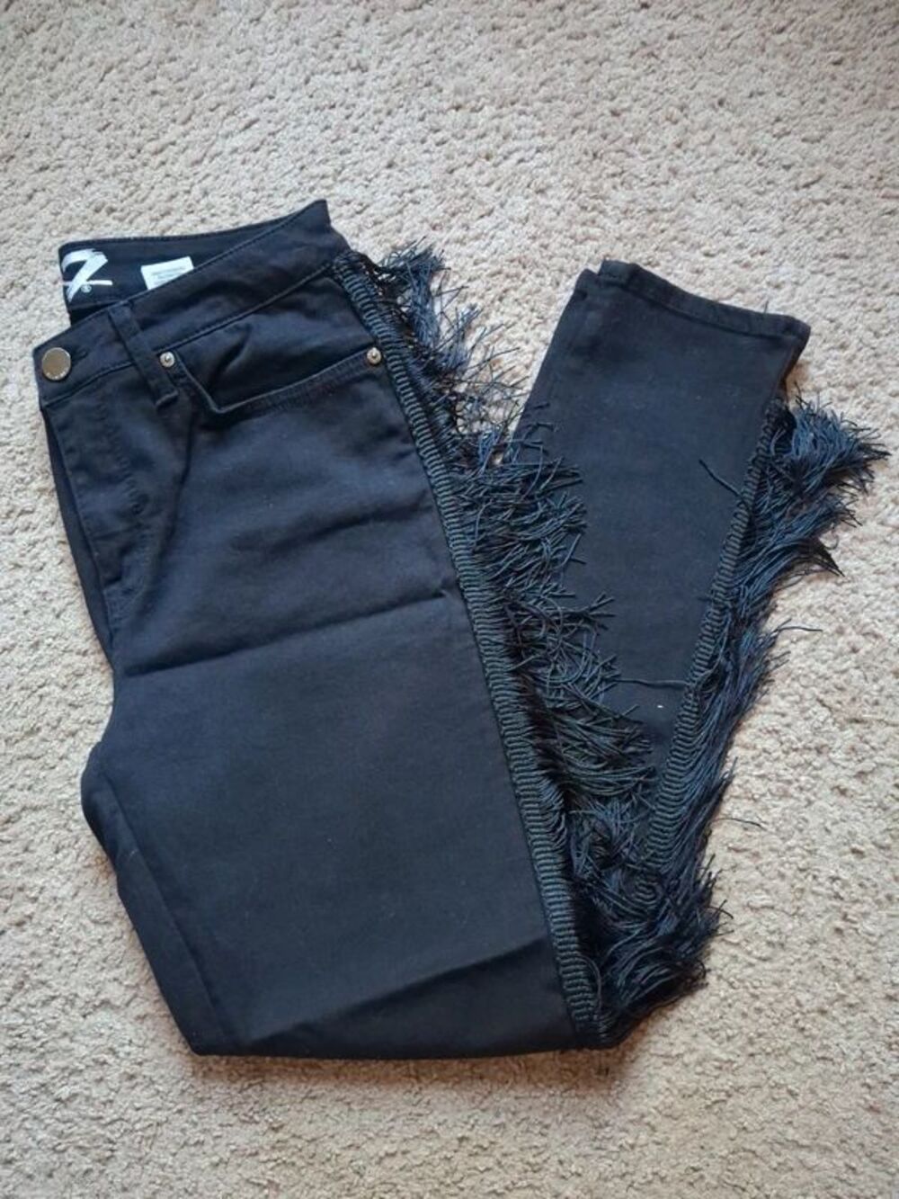 Seven7 black fringe tassel jeans size 10